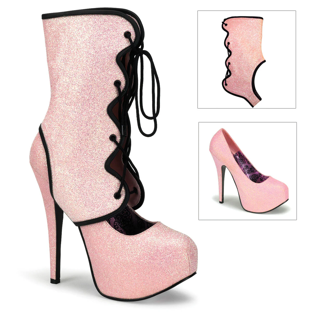 TEE31G Baby Pink Glitter Heels with Leg Cuffs