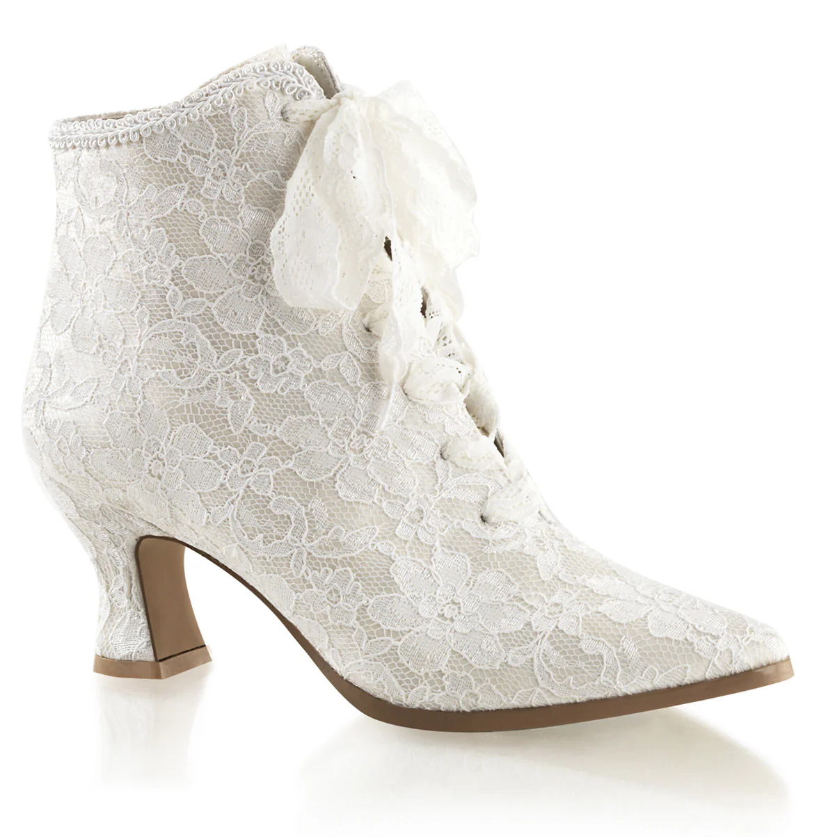 Ivory Satin 2.8 Inch Wedding Boots - Fabulicious VICTORIAN-30 - Image 6