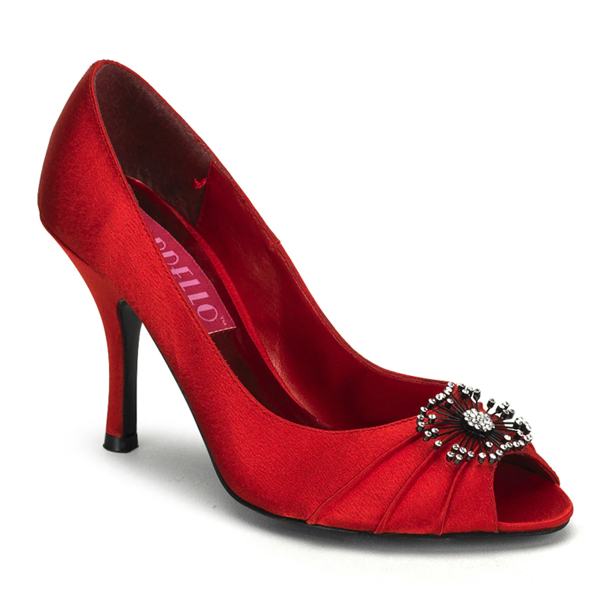 VIO06 Red Satin High Heels with Broach