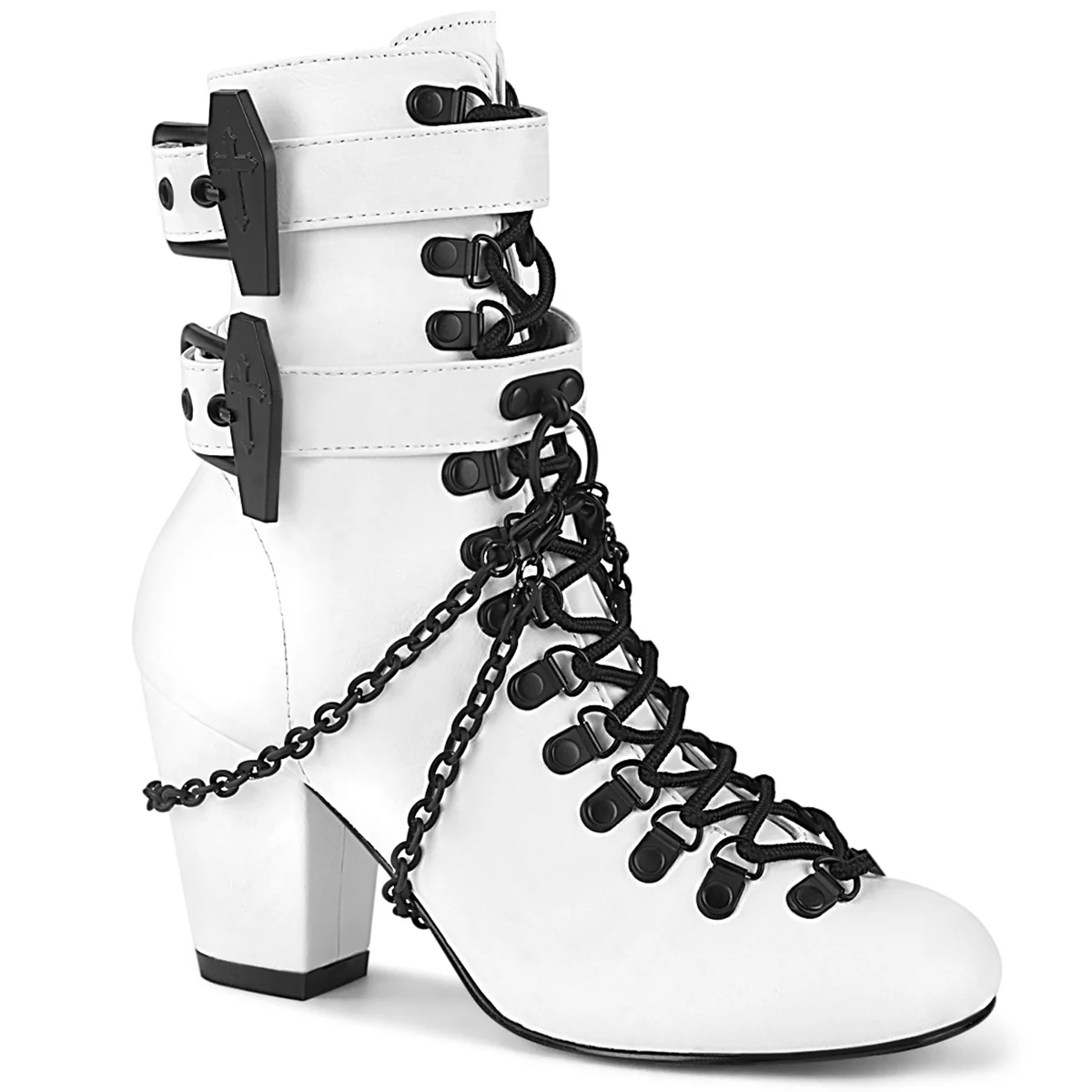 White 3 Inch Alternative Women's Ankle Boots - Demonia Cult VIVIKA-128 - Image 3