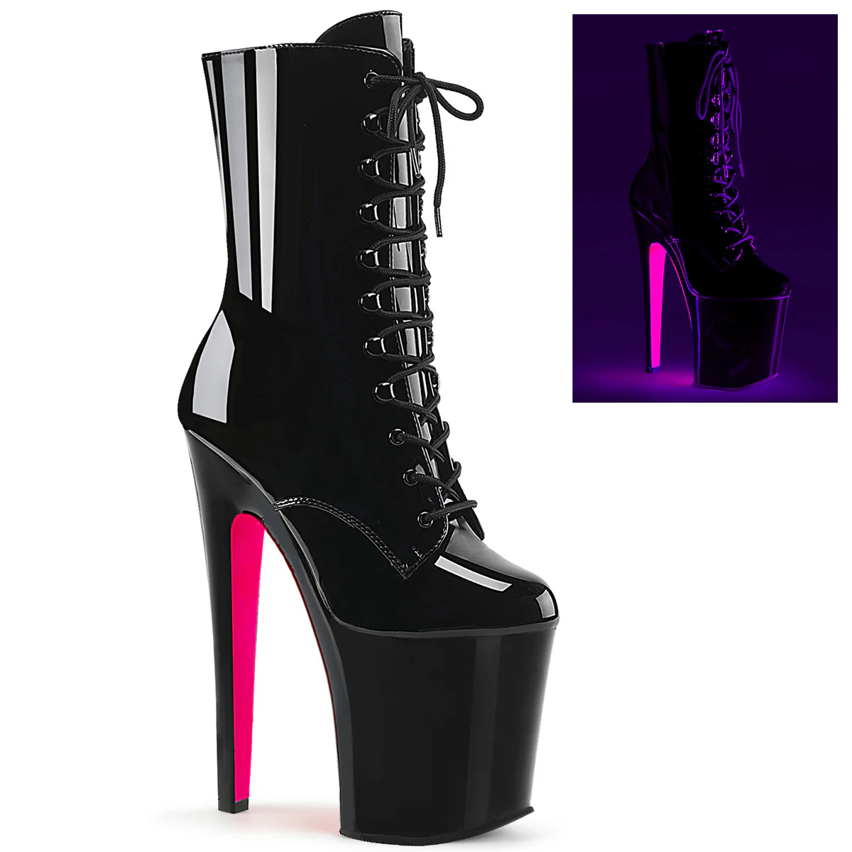 Black Hot Pink 8 Inch Pole Dancer Ankle Boots - Pleaser XTREME-1020TT - Image 6