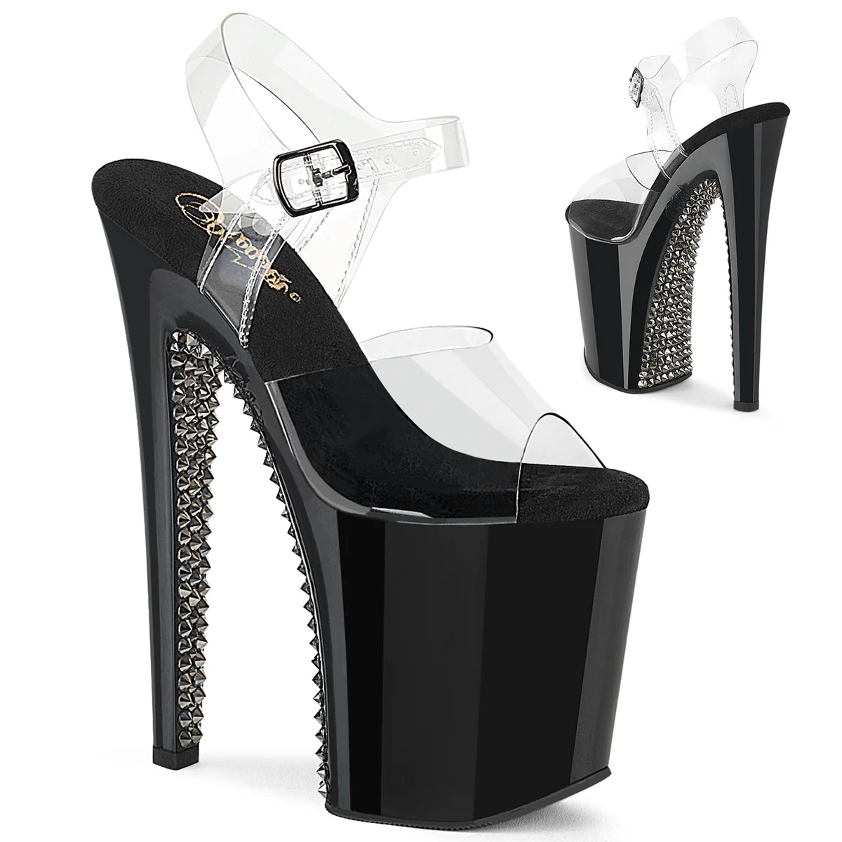 Clear Pewter 8 Inch Fetish Pole Platform Shoes - Pleaser XTREME-808SPRS